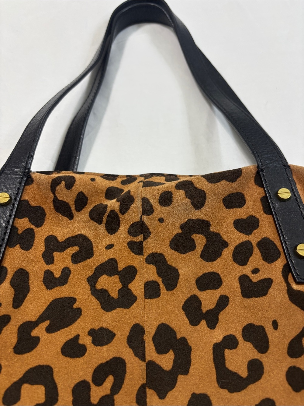 J. Crew Leopard Print Brown Tote Bag with Black Handles - Picture 5 of 16